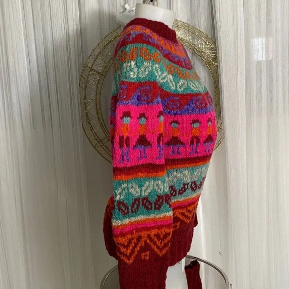 Vintage 90’s Colourful Women Handmade Knit Fairisles Wool Sweater Size S - Picture 5 of 15